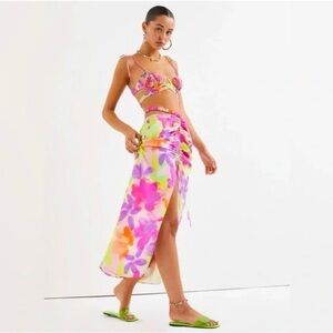 For Love And Lemons Pink and Orange Floral Bikini Set